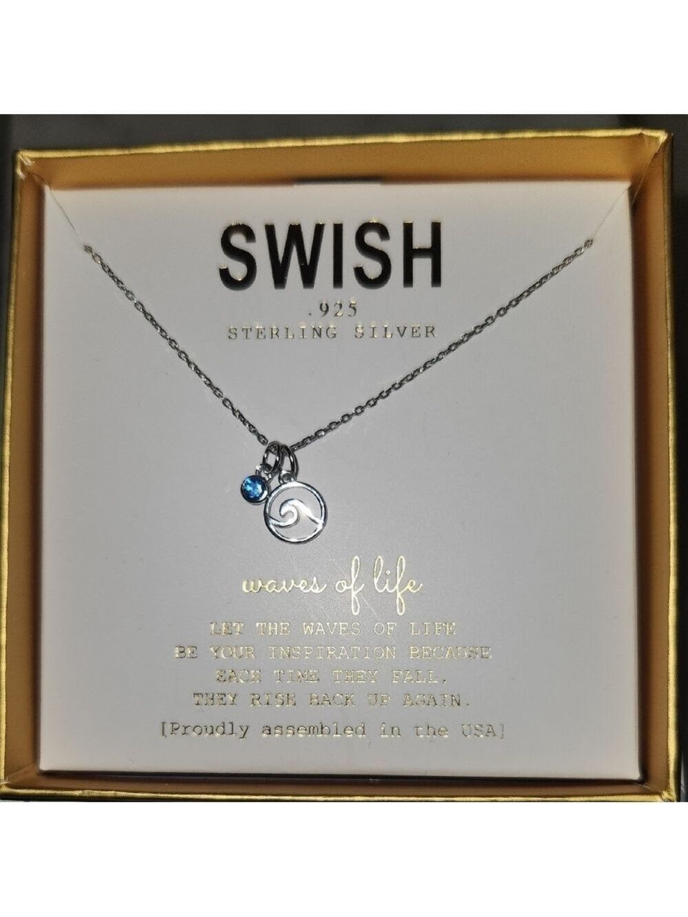 Wish Sterling Silver and Blue Crystal Stone Minimalist  Necklace